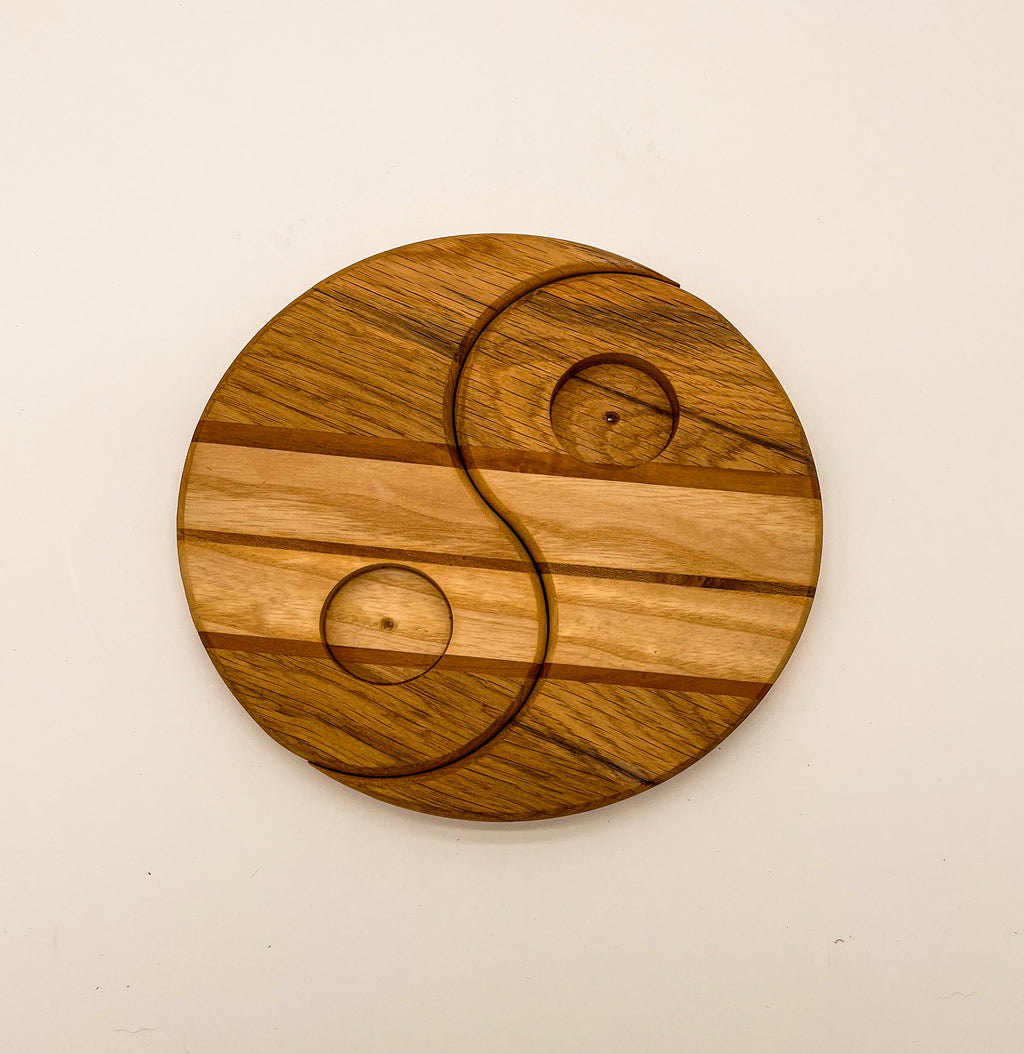 Bougeoir Ying-Yang en chêne, frêne et cerisier
